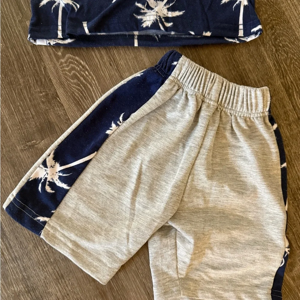 Kids Palm Tree Print Matching Set - Navy and Gray